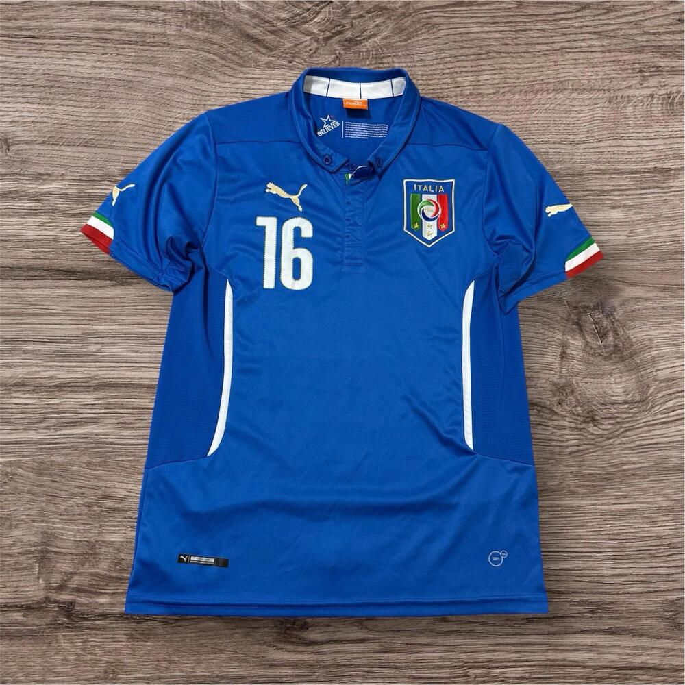 Italy Home #16 De Rossi Soccer Jersey Adult Blue Puma Small Men’s